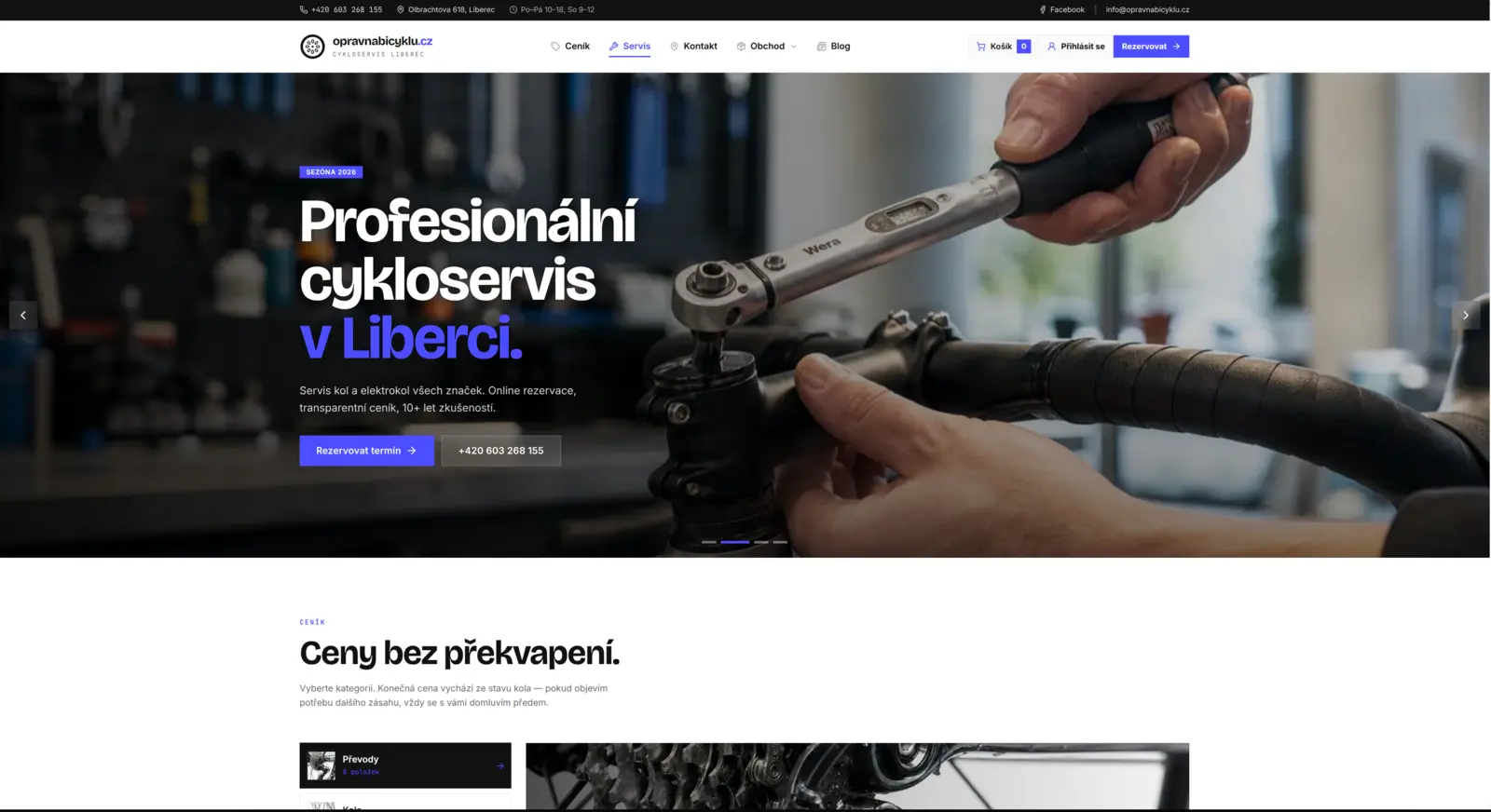 OpravnaBicyklu.cz — náhled projektu
